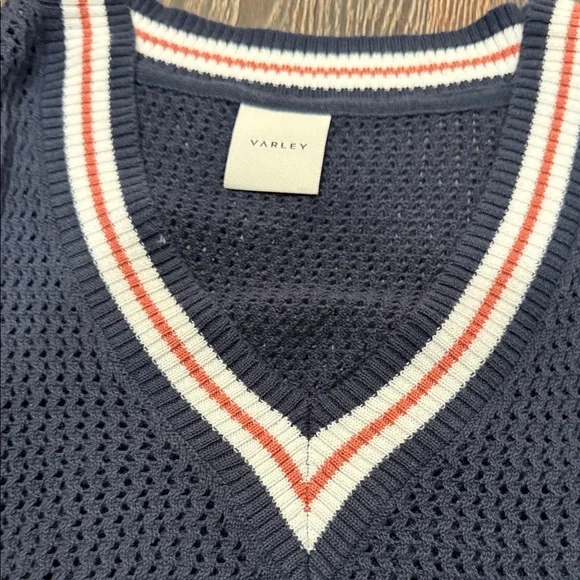 Barley Navy V-Neck knit Sweater with nrown and White Trim - Picture 2 of 3